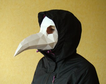 Plague Doctor Mask, Raven mask, printable DIY PDF template, Bird Beak Mask, Paper Party Mask, Papercraft Halloween mask
