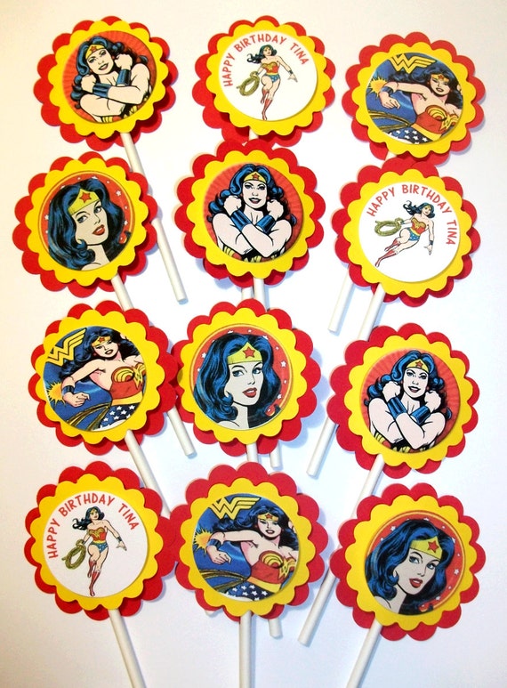 Wonder Woman Cupcake Toppers 1 Dozen by RhondasBowtique on Etsy