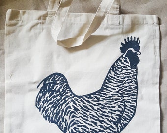 Chicken Tote Bag, Hand Printed Tote