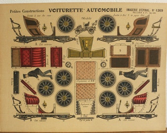 Pellerin Imagerie D'Epinal No. 1369 Voiturette Automobile Petites antique paper Model print toy