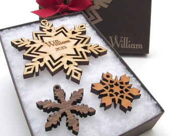 Custom Snowflake Christmas Ornament Gift Box from Nestled Pines - Wood Ornament