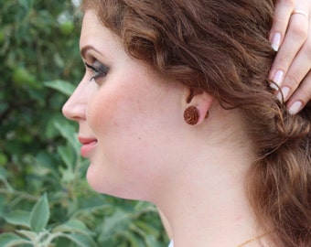 Fake Gauge Plugs, 10mm Design, "Flowers" Natural, Saba Wood, Hand Carved, Tribal