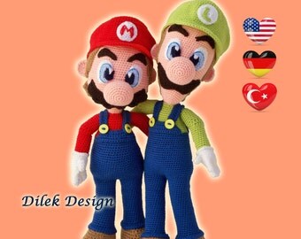 CROCHET PATTERN - Mario & Luigi - Amigurumi - Pattern - Super Mario Bros pattern - Pattern Deal - Doll - Toy - Baby shower - Dilek Design