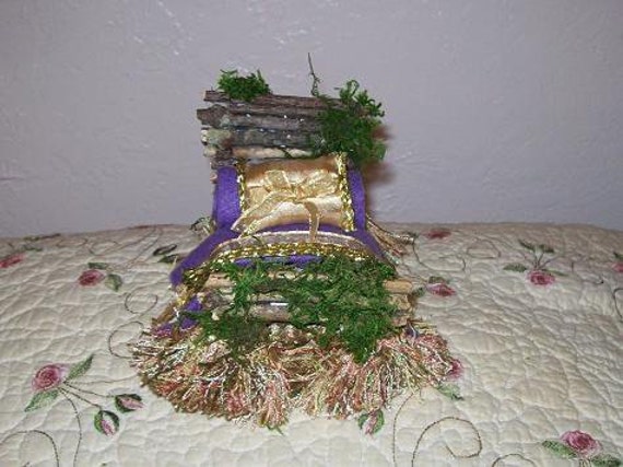 Handmade Miniature Purple & Gold Woodland Fairy Bed By Willow Bloome