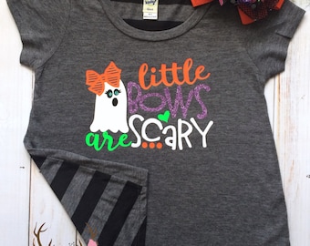 Girls Vinyl Halloween Shirt - Toddler Girls Halloween Shirt - Girls Ghost Shirt - Girls Halloween Bow Ghost Shirt - Little Bows are Scary