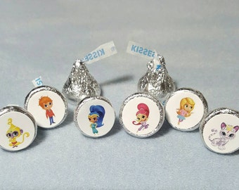 Shimmer and Shine, Cartoon, Hershey Kiss Stickers, Envelope Seals, Birthday Party, Genie, Goody Bag, Labels, Favors, 120 Stickers