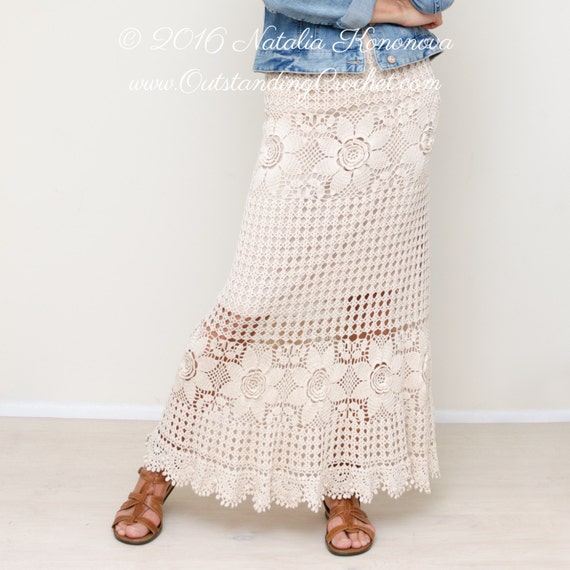 Crochet Skirt Pattern Maxi Lace Skirt Tiered Boho Hippie