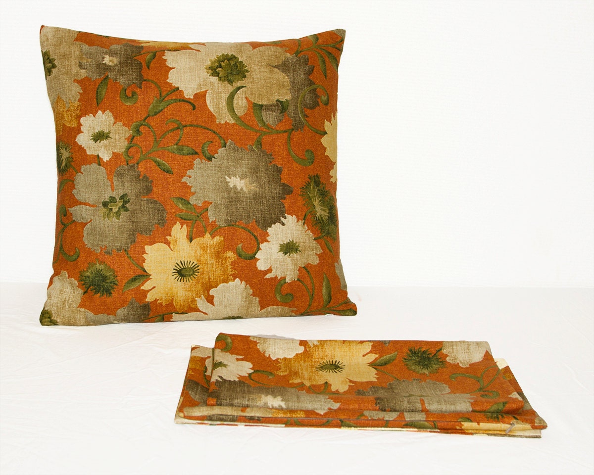 CLEARANCE SALE Set of Two Linen Blend Floral Pillow Cover in