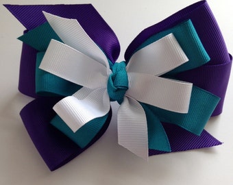 Purple Teal and White Hair Bow, Teal Hair Bow, Purple Hair Bow