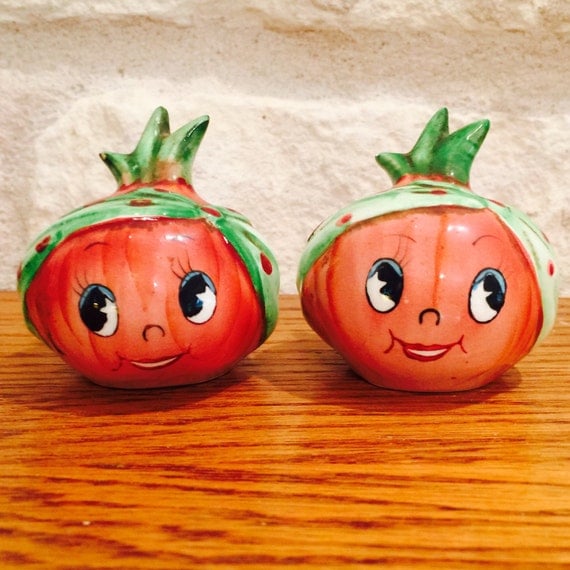 Anthropomorphic Onion Girls Salt and Pepper Shakers by PY made