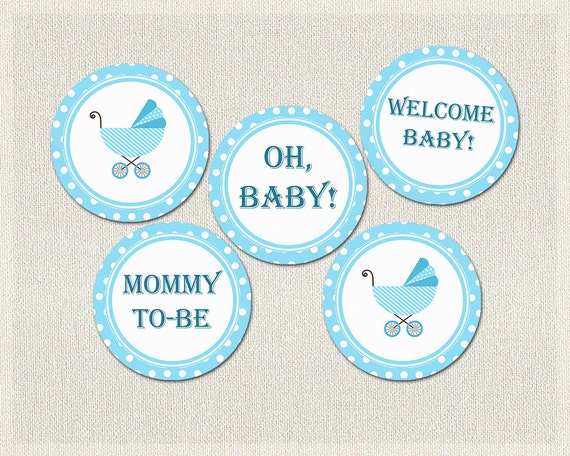 Polka Dots Cupcake Toppers Blue Boys Baby Shower Printable