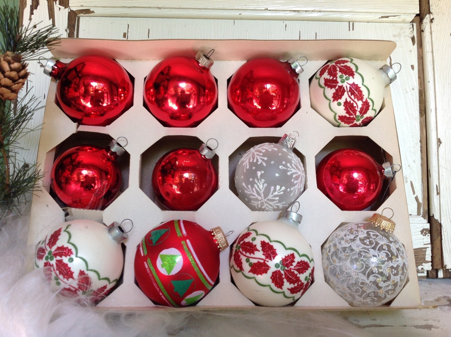 Vintage 1960s 1970s Christmas Ornaments Red by ShabbyVintageByJan