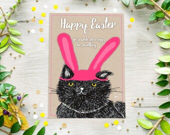 Printable Easter Bunny Cat Card, Funny Easter Spring Card, Digital Download, Last Minute Gift