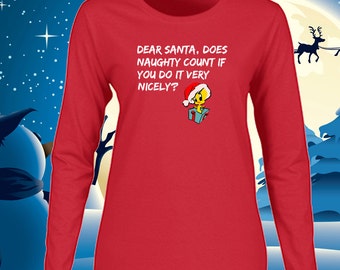 Tweety Christmas T Shirt Women's Long Sleeve Christmas T-Shirt Christmas Holiday Party Tee Ladies