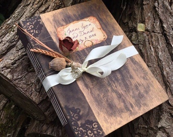 A4 Autumn Gold Marsala Vintage Wedding Guestbook(video), Antique Photo book. Rustic book