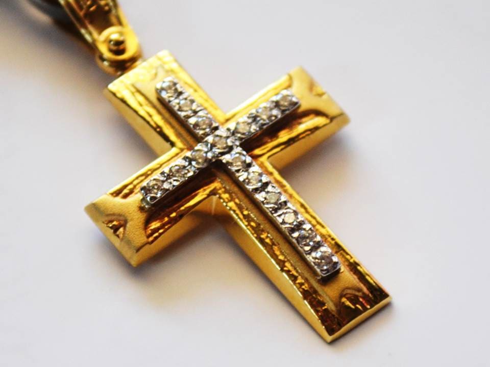 14K Solid Gold Cross Necklace Pendant for Woman with by KANTILAKI