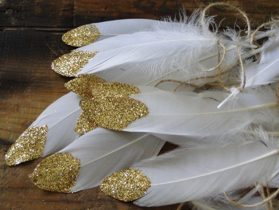 Gold Glitter Dipped Feathers for Garland Banner Fall Decor