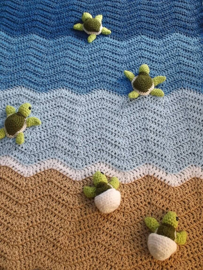 Sea turtle blanket. Crib blanket. Crochet baby by MadHatCattery