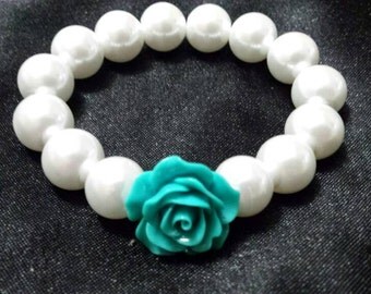 Blue rose flower glass beaded bracelet