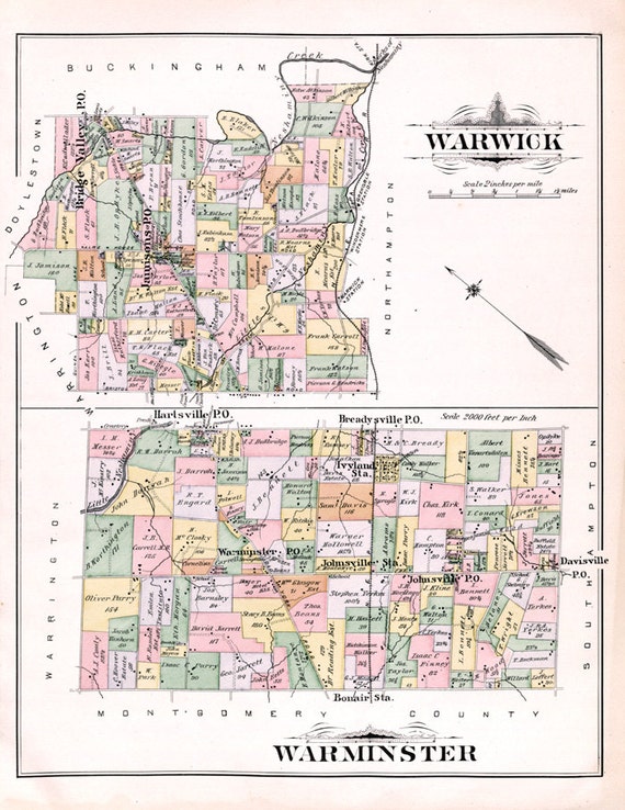 1891 Map of Warwick Warminster Township Bucks County