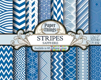 Blu Sapphire striped diagonal Digital Paper, Blue Digital stripes Background - Scrapbook Papers with Printable Blu Sapphire Backdrops