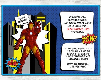 Iron Man Invitation, Iron Man Party, Iron Man Printable Birthday Invitation