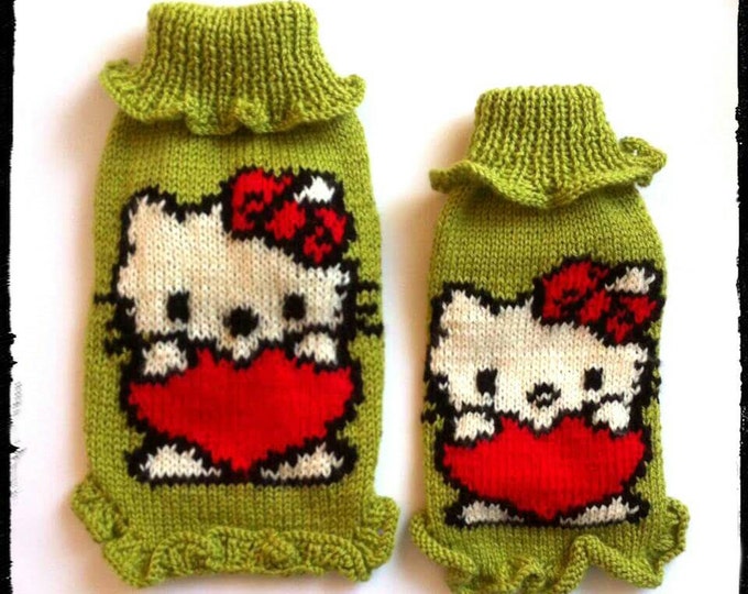 Knit Dress for Dog.Dog Dress Hello Kitty. Dress For Dog .Knit Pet Clothing. Hand Knit Dog Dress. Size S,M