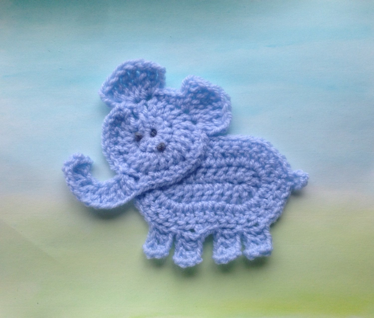 Crochet elephant applique in baby blue elephant motif baby
