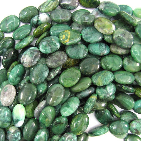 16mm green african jade flat oval beads 15.5 strand by EagleBeadz