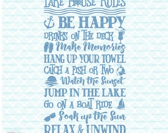 Lake House Rules Quotes Sign Coastal Living Summer Vacation Home svg dxf eps jpg ai files for Cricut Silhouette & other cutting machines