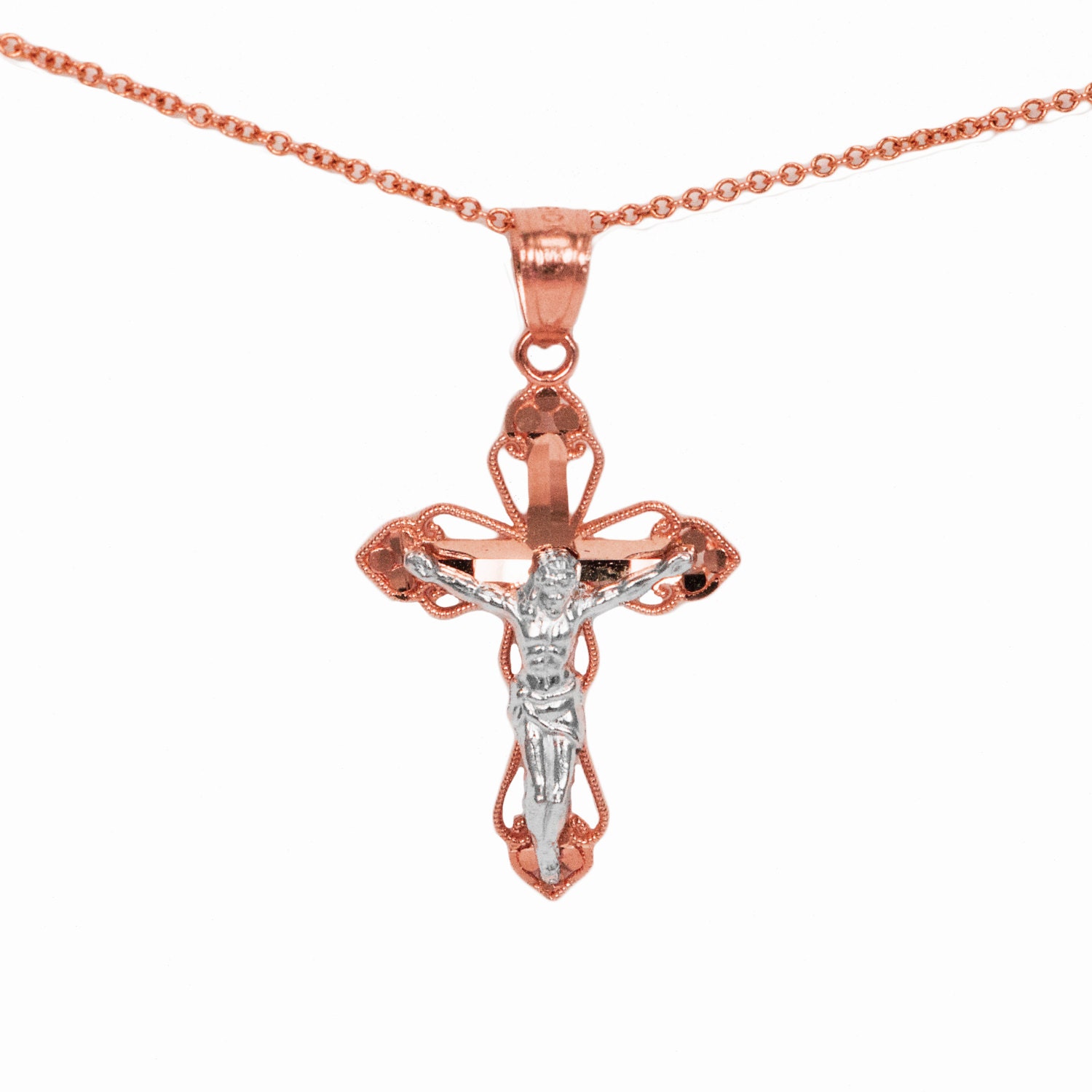 14k Rose Gold Crucifix Necklace