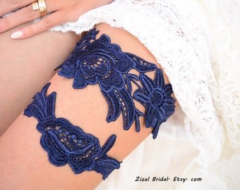 Navy Blue Garter, Wedding Garter, Lace Wedding Garter, Wedding Garter Set, Something Blue, Garter, Blue Garter, Bridal Garter, Navy Garter