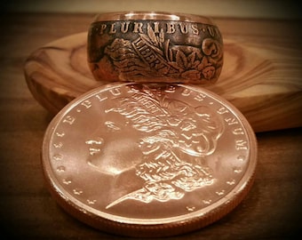 Copper Morgan Dollar Ring - Hand Forged .999 Pure Copper Coin Ring