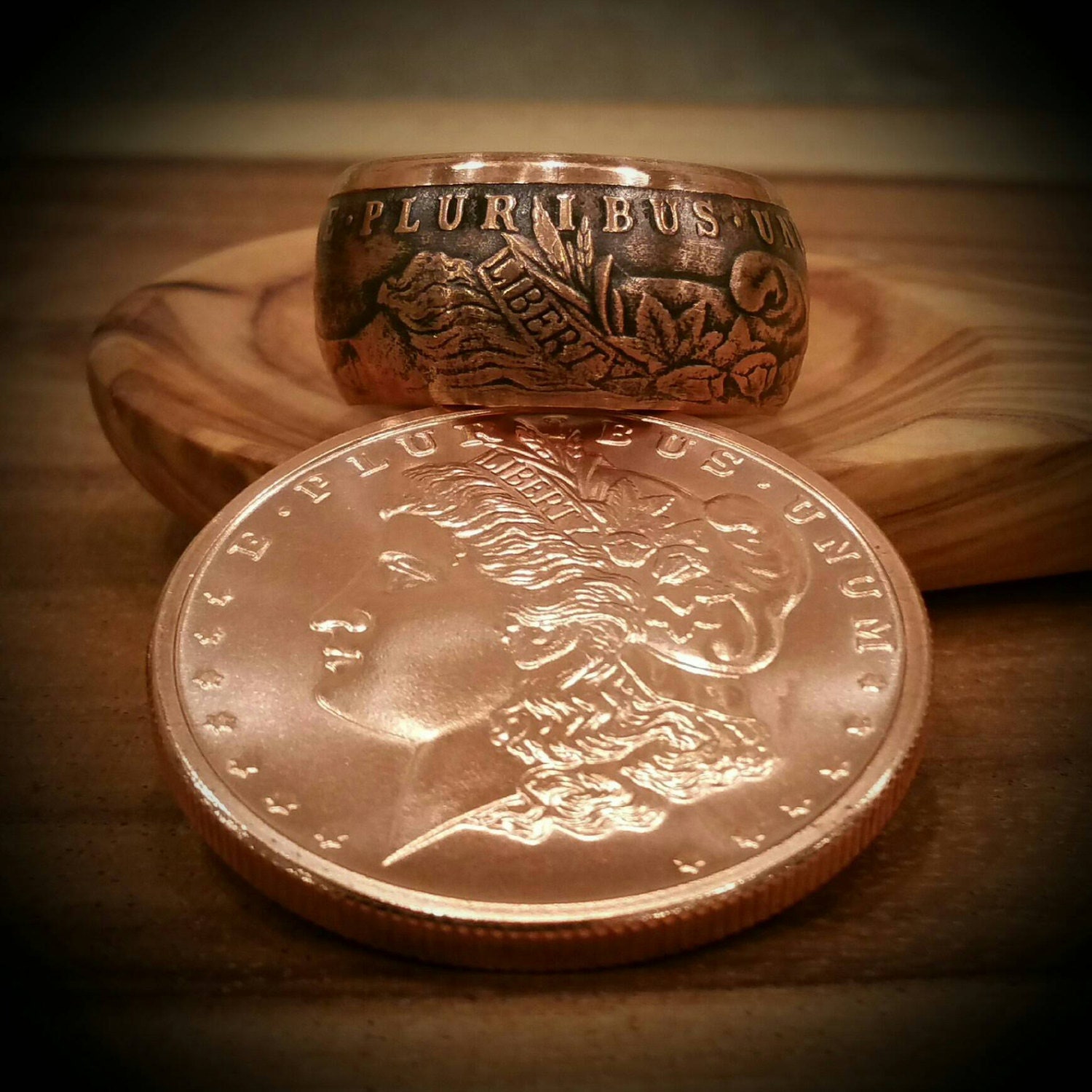 Copper Dollar Ring Hand .999 Pure Copper Coin