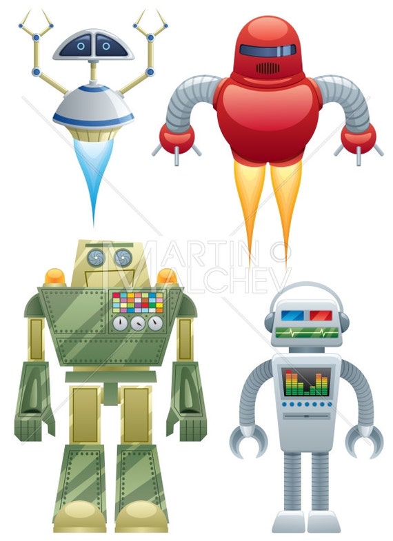 Robots Vector Cartoon Illustration Robot Cartoon Toy