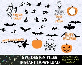 Halloween Silhouettes Trick or Treat svg, for Mugs, T Shirts, Cars SVG files for Silhouette Cameo Cut Files, Svg Cutting Files. SVG Decal