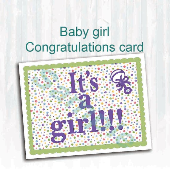 Baby girl Congratulations card. Printable download