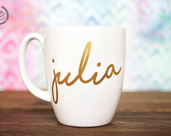 13 oz Custom Mug - Personalized Coffee Mug - Coffee Mug -Gold VINYL lettering
