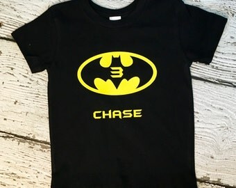 Batman Birthday Shirt, personalized Batman kids shirt, children's custom shirt, baby birthday shirt, batman logo, superhero birthday shirt