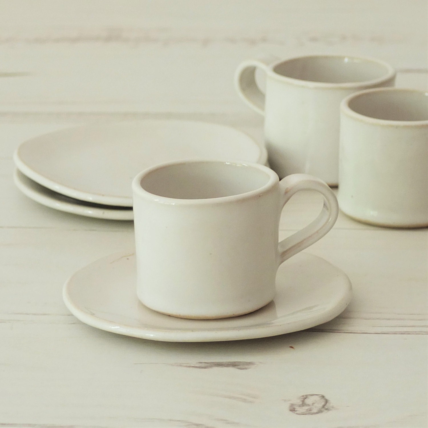 Handmade espresso cup and saucer in white glaze espresso