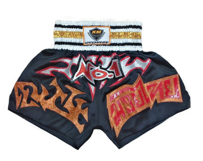 Muay Thailand Boxing Shorts for Training and Sparring Boxing Trunks Martial Arts - BLACK