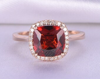 2.7ct Garnet Engagement ringsolid 14k Rose goldOval Cut