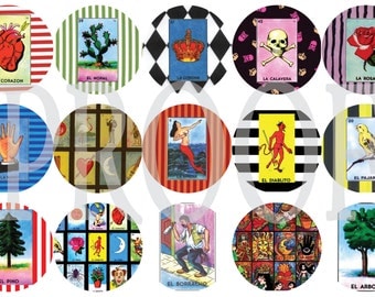 Digital Bottle Cap Image Sheet - Loteria - Bingo - 1 Inch Digital Collage - Instant Download