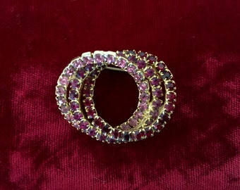 Vintage Rhinestone Brooch, three beautiful shades of pink, rose and cranberry, very elegant
