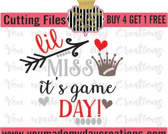 Buy 4 get 1 FREE*** Lil Miss its game day SVG , EPS, dxf, & png Cutting Files Stitches Crown Hearts dots