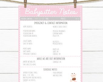 PRINTABLE INFANT Teal Emergency Contacts &amp; Schedule