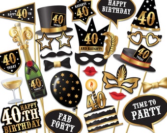 40th birthday Photo Booth props - Instant Download printable PDF. Fortieth birthday party Photo Booth supplies. Forty Today - 0154