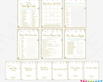 Twinkle Twinkle Little Star Baby Shower Games Pack, games bundle, pink mint gold, printable baby games girl signs, Instant Download, STPMG