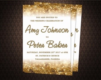 Gold Sparkles White Wedding Invitation, Printable Wedding Invitation, Editable Invite, Digital Invitation, code-15