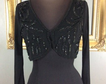 Black Mesh Shrug with Beads and Sequins